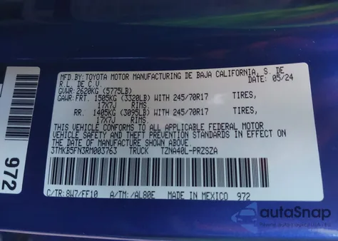 2024 Toyota Tacoma Sr5 z USA, uszkodzony, nr VIN 3TMKB5FN3RM003763